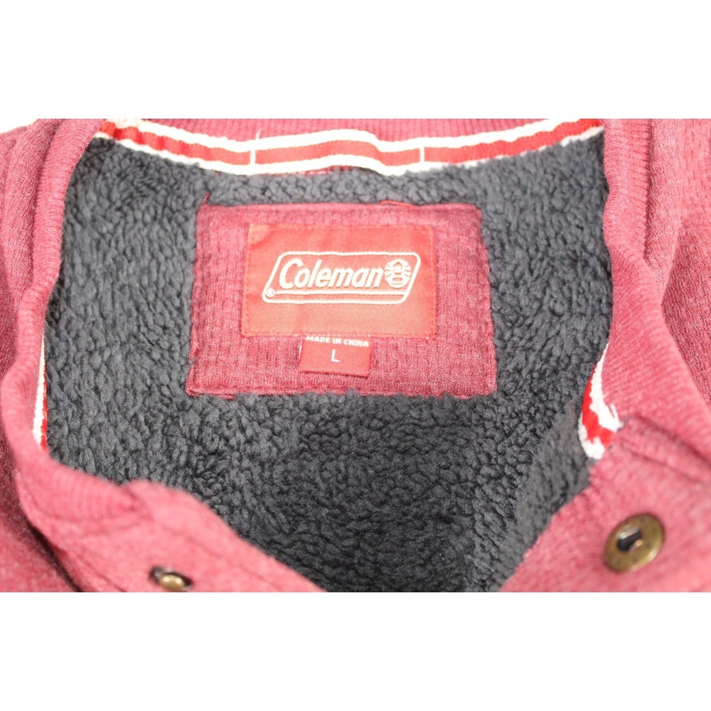 Coleman Henley Sweatshirt Mens Large Maroon Cotton Sherpa Lined Winter Outdoor - Picture 4 of 10